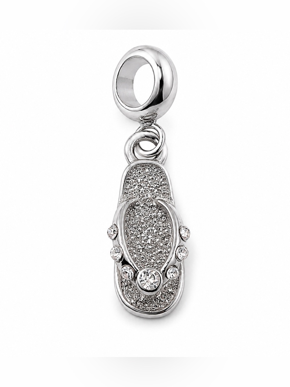 Silver Flip Flop Sandal Rhinestone Charm Bracelet Jewelry Pandora Compatible
